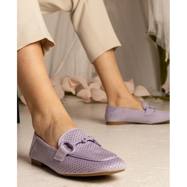 Mocasines de contracción de mujeres violetas con un adorno púrpura 1