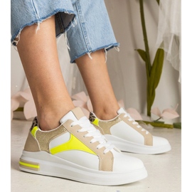 Zapatillas de deporte de mujeres blancas con la adición de brillo y leopardos blanco 1