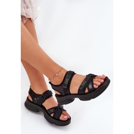 Sandalias para mujeres con lentejuelas de velcro negro 9