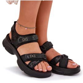 Sandalias para mujeres con lentejuelas de velcro negro 10