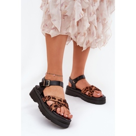 Sandalias de mujeres en la plataforma con leopardo impreso Brown marrón 2