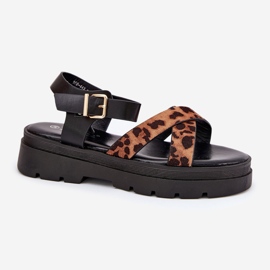 Sandalias de mujeres en la plataforma con leopardo impreso Brown marrón 4