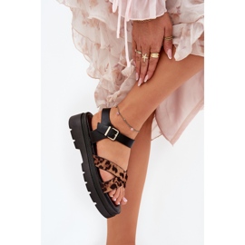 Sandalias de mujeres en la plataforma con leopardo impreso Brown marrón 3