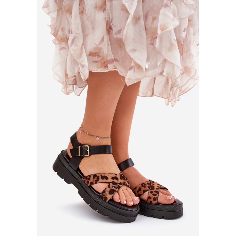 Sandalias de mujeres en la plataforma con leopardo impreso Brown marrón 1