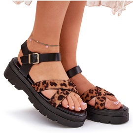 Sandalias de mujeres en la plataforma con leopardo impreso Brown marrón 8