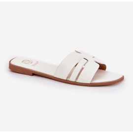 Chanclas para mujeres con cañón plano con recortes de cuero ecológico blanco 3