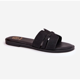 Chanclas para mujeres con cañón de cañón plano con cortes de gamuza negros ecológicos 4
