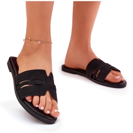 Chanclas para mujeres con cañón de cañón plano con cortes de gamuza negros ecológicos 8