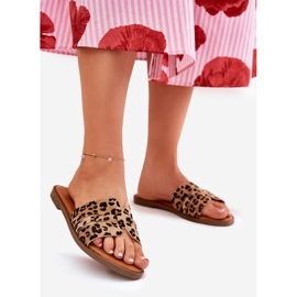 Chanclas de mujer plana con leopardos de leopardo marrón 1