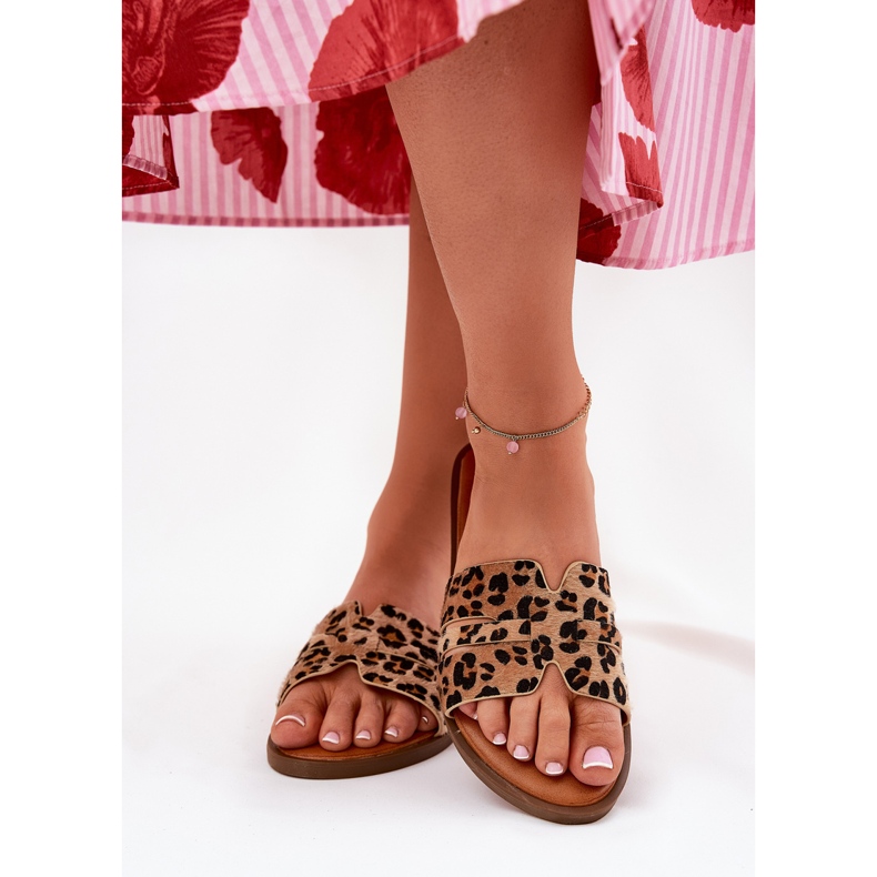Chanclas de mujer plana con leopardos de leopardo marrón 2 Chanclas de mujer plana con leopardos de leopardo marrón 2