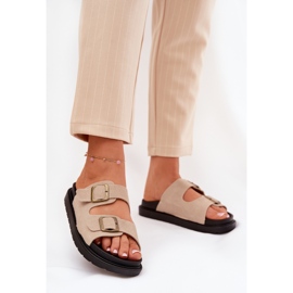 Flip fallas de mujeres en la plataforma con hebillas beige 2
