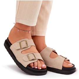 Flip fallas de mujeres en la plataforma con hebillas beige 10