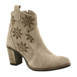 Olivier Botas de cuero para mujer abiertas beige gris claro 1
