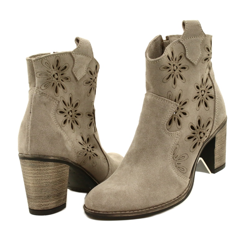 Olivier Botas de cuero para mujer abiertas beige gris claro 4