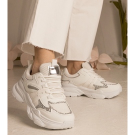 Deportes para mujeres de zapatillas blancas con brillo blanco 3