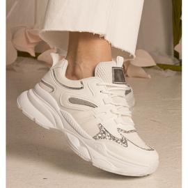 Deportes para mujeres de zapatillas blancas con brillo blanco 4