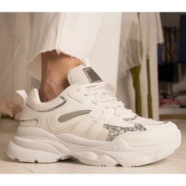 Deportes para mujeres de zapatillas blancas con brillo blanco 5