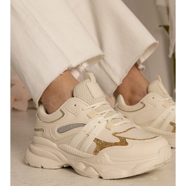 Zapatillas deportivas beige femeninas con brillo 2