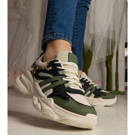 Deportes para mujeres de zapatillas verdes con brillo negro 2