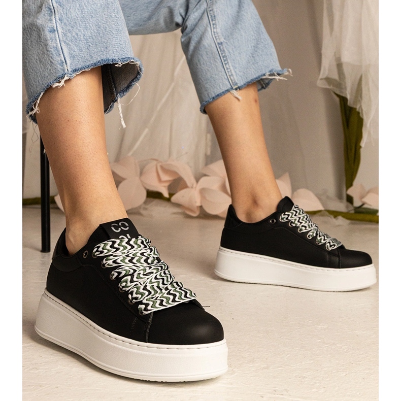 Zapatillas de zapatillas negras con cordones masivos = negro 1