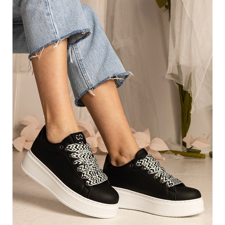 Zapatillas de zapatillas negras con cordones masivos = negro 2