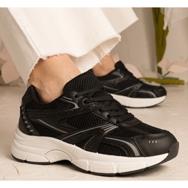 Deportes para mujeres de zapatillas negras con brillo negro 1