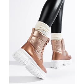 Botas de nieve doradas con cordones para mujer. dorado 4