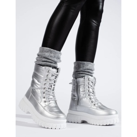 Botas de nieve plateadas de mujer con cordones. plata 2