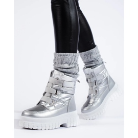 Botas de nieve de mujer con velcro plateado. plata 2