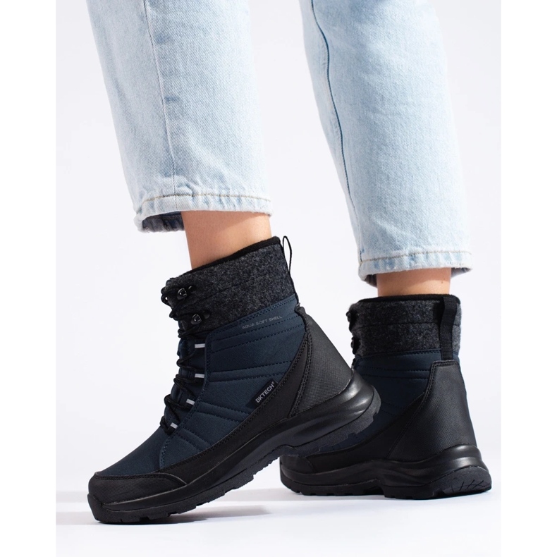 Botas de nieve de mujer DK azul marino con cordones negro 1
