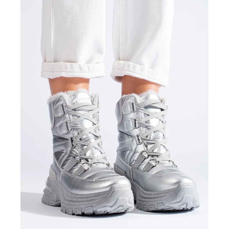 W. Potocki Botas de nieve plateadas para mujer con pelo de Potocki plata 1