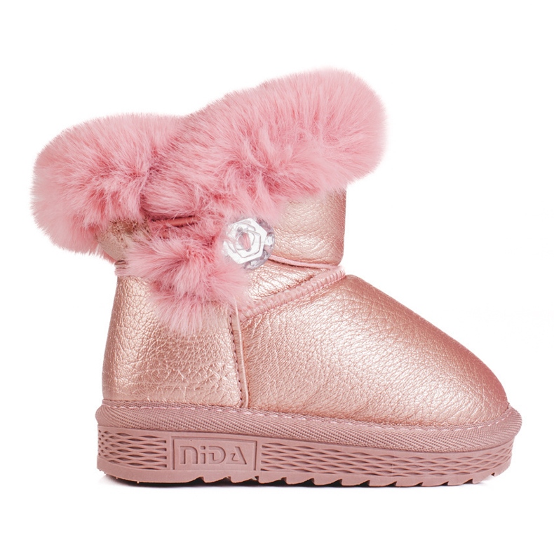 Botas de nieve rosas para niñas con pelo 1
