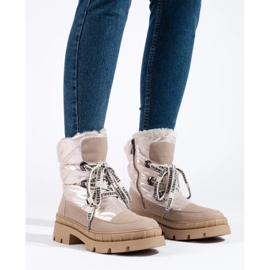 Botas de nieve de mujer beige con pelo 3