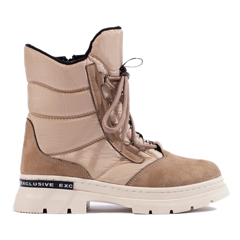 Botas de nieve con cordones para mujer beige 2