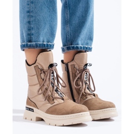 Botas de nieve con cordones para mujer beige 4