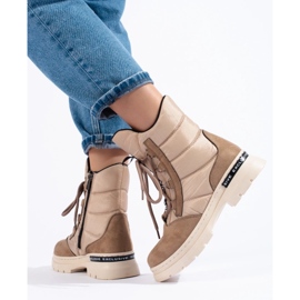 Botas de nieve con cordones para mujer beige 1