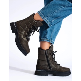 Botas de nieve con cordones para mujer verde 2