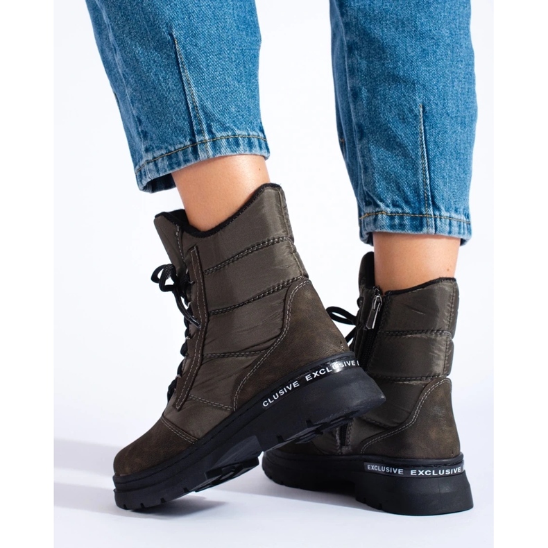 Botas de nieve con cordones para mujer verde 1