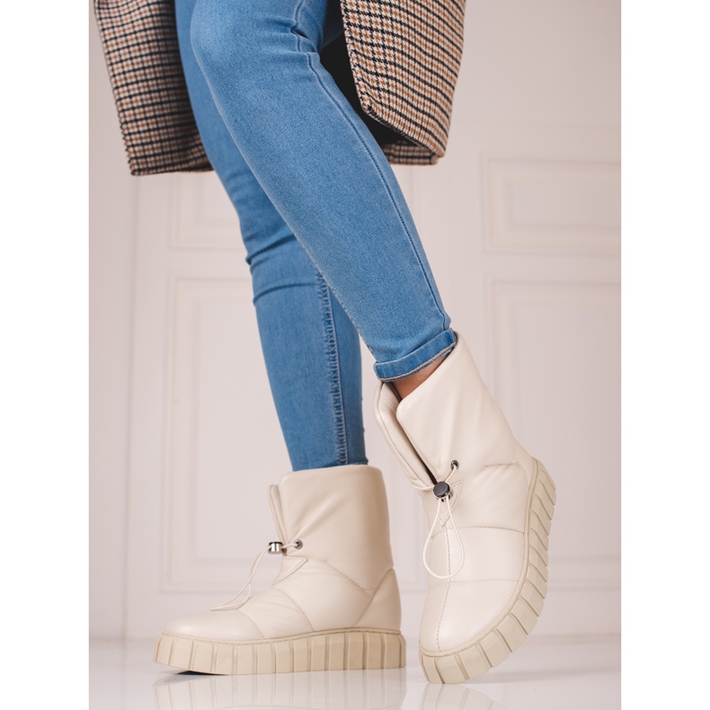Botas de nieve mujer piel beige con puños 2