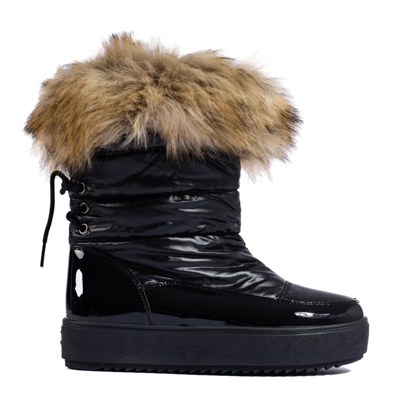 Botas de nieve de mujer Shelovet negras con pelo negro 1