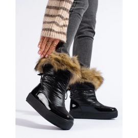 Botas de nieve de mujer Shelovet negras con pelo negro 3