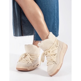 Seastar Botas de nieve de mujer beige con suela gruesa. 4