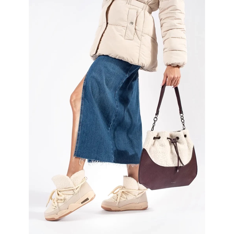 Seastar Botas de nieve de mujer beige con suela gruesa. 1