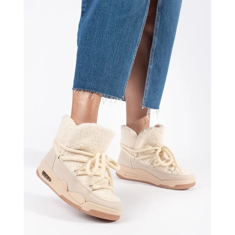 Seastar Botas de nieve de mujer beige con suela gruesa. 2