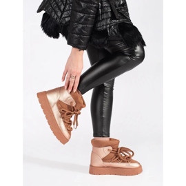 Botas de nieve de mujer con cordones y suela gruesa en color marrón 4
