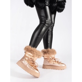 Botas de nieve doradas de mujer con pelo y suela gruesa. dorado 1