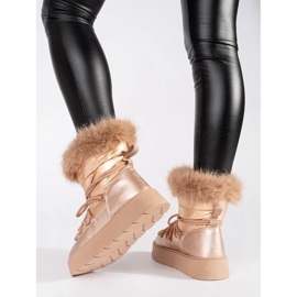 Botas de nieve doradas de mujer con pelo y suela gruesa. dorado 2