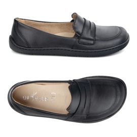 Olivier Barefoot elegante mocasines de cuero minimalista de mujeres 1280 Cara negra negro 9