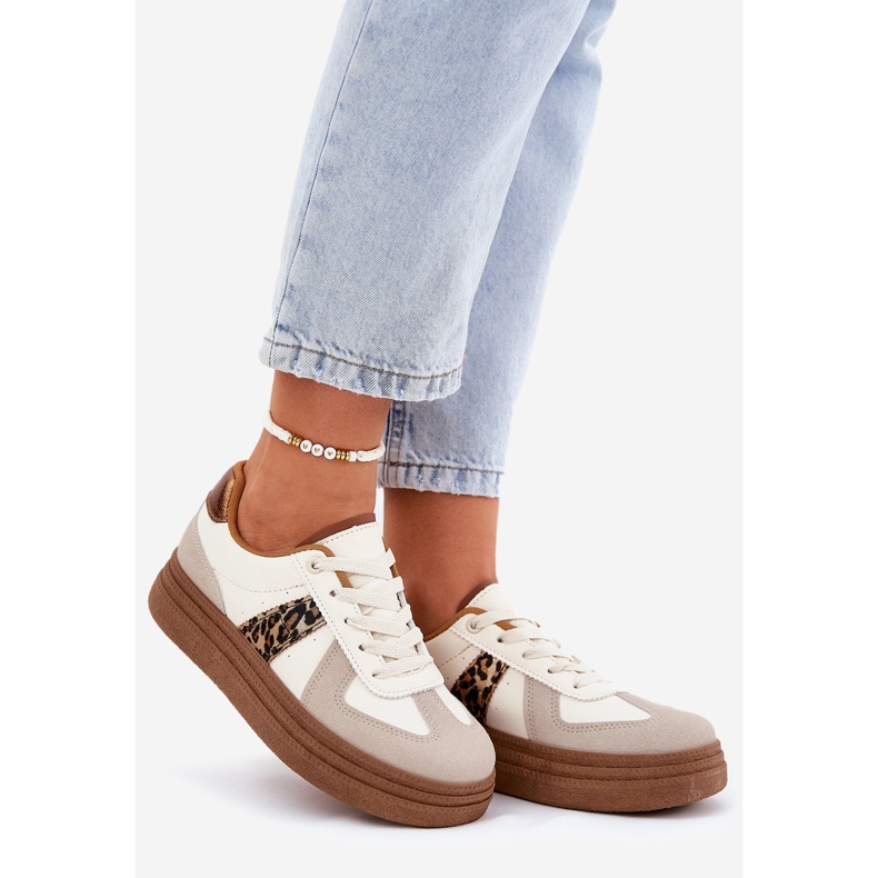 Zapatillas de deporte para mujeres en la plataforma leopardo beige 1