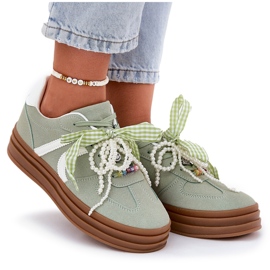 Zapatillas para mujeres en la plataforma con adornos verdes 8